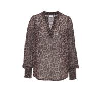 Chiffonbluse LASCANA, Damen, Gr. 38, braun (leo print), Chiffon, Obermaterial: 100% Polyester, bedruckt, figurumspielend hüftlang, V-Ausschnitt, Smokbündchen, Blusen Chiffonbluse, mit Leodruck und V-A
