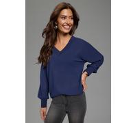 Chiffonbluse LAURA SCOTT, Damen, Gr. 36, dunkelblau, Web, Obermaterial: 100% Polyester, bedruckt, unifarben, hüftbedeckend, V-Ausschnitt, angeschnitten Rippbündchen, Blusen Chiffonbluse, leicht transp