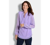 Chiffonbluse GOLDNER "Elegante Jersey-Bluse mit Rundhals", Damen, Gr. 46, lila (flieder), Obermaterial: 100% Polyester PES., Modisch, figurumspielend, Gummibündchen, Blusen Chiffonbluse, Gummibund (51