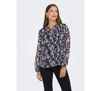 Chiffonbluse ONLY "ONLDITSY L/S BLOUSE WVN", Damen, Gr. S, blau (night sky aop:hema flower pumic), Chiffon, Obermaterial: 100% Polyester, bedruckt, normal, mit Gummizug, Blusen Chiffonbluse (95969330-
