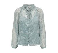 Chiffonbluse ONLY "ONLELIZA LIFE LS V-NECK STRING TOP WVN", Damen, Gr. M, grün (fog grün aop:w bohemian garden), Jersey, Obermaterial: 100% Polyester, bedruckt, regular fit normal, V-Ausschnitt, Puffä