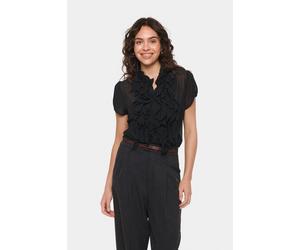Chiffonbluse SAINT TROPEZ "LiljaSZ SS Shirt", Damen, Gr. M, schwarz, Chiffon, Obermaterial: 100% Polyester, leicht transparent, unifarben, normal, Blusen Chiffonbluse (85271025-M) schwarz