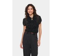 Chiffonbluse SAINT TROPEZ "LiljaSZ SS Shirt", Damen, Gr. S, schwarz, Chiffon, Obermaterial: 100% Polyester, leicht transparent, unifarben, normal, Blusen Chiffonbluse, Topseller (85271025-S) schwarz