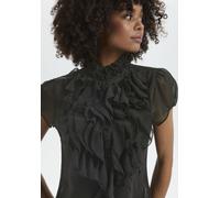Chiffonbluse SAINT TROPEZ "LiljaSZ SS Shirt", Damen, Gr. XS, schwarz, Chiffon, Obermaterial: 100% Polyester, leicht transparent, unifarben, normal, Blusen Chiffonbluse (85271025-XS) schwarz