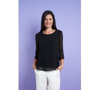 Chiffonbluse SEIDEL MODEN, Damen, Gr. 42, schwarz, Single Jersey, Obermaterial: 100% Polyester. Obermaterial 2: 95% Viskose, 5% Elasthan, unifarben, lässig geschnitten hüftbedeckend, Rundhals, Blusen