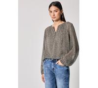 Street One Studio - Chiffon Leo-Bluse mit Zipper beige/braun - Gr. - 36