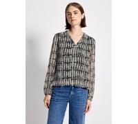 Chiffonbluse STREET ONE STUDIO, Damen, Gr. 36, schwarz, Stoff, Obermaterial: 100% Polyester; Futter: 100% Modal, gemustert, normal normal, V-Ausschnitt, elastischer Bund, Blusen, mit grafischem Muster