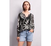 Chiffonbluse STREET ONE STUDIO, Damen, Gr. 42, schwarz, Stoff, 100% Polyester, bedruckt, normal normal, V-Ausschnitt, abgesteppt, Blusen Chiffonbluse, im lockeren Schnitt (33510412-42) schwarz