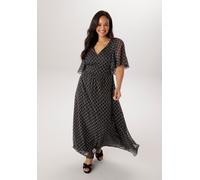 Chiffonkleid ANISTON PLUS, Damen, Gr. 54, N-Gr, schwarz, weiß, Web, Obermaterial: 100% Polyester. Futter: 100% Polyester, bedruckt, gemustert, figurumspielend knöchellang, V-Ausschnitt, Flügelärmel, K