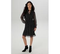 Chiffonkleid ANISTON SELECTED, Damen, Gr. 42, N-Gr, schwarz-weiß (schwarz, weiß), Chiffon, Obermaterial Webware: 100% Polyester. Futter: 100% Polyester, gemustert, gepunktet, lässig geschnitten kniefr