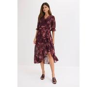 Chiffonkleid BONPRIX, Damen, Gr. 46, N-Gr, rot (weinrot floral), Obermaterial: 100% Polyester. Futter: 100% Polyester, ausgestellt, Kleider Chiffonkleid, mit Volant, ausgestellte Passform, Halbarm, oh