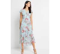 Chiffonkleid BONPRIX, Damen, Gr. 48, N-Gr, blau (hellblau geblümt), Obermaterial: 100% Polyester. Futter: 100% Polyester, ausgestellt, Kleider Chiffonkleid, für eleganten Anlass, aus Polyester, ausges