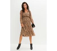 Chiffonkleid BONPRIX, Damen, Gr. 50, N-Gr, braun (camel, schwarz leo bedruckt), Obermaterial: 100% Polyester. Futter: 100% Polyester, mehrfarbig, figurumspielend, V-Ausschnitt, Kleider Chiffonkleid, f