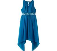 Chiffonkleid BONPRIX, Kinder, Gr. 152, N-Gr, blau (atlantikblau), Obermaterial: 100% Polyester. Futter: 100% Polyester, unifarben, festlich, regular fit, Rundhals, Kleider Chiffonkleid, für festliche