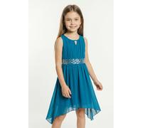 Chiffonkleid BONPRIX, Mädchen, Gr. 158, N-Gr, blau (atlantikblau), Obermaterial: 100% Polyester. Futter: 100% Polyester, unifarben, festlich, regular fit, Rundhals, Kleider Chiffonkleid, für festliche