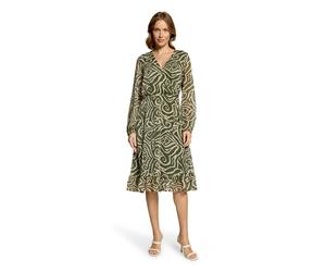 Chiffonkleid CARTOON "Damen mit Muster", Damen, Gr. 46, Normalgrößen, grün (khaki, cream), Obermaterial: 100% Polyester. Futter: 96% Viskose, 4% Elasthan, figurumspielend kurz, V-Ausschnitt, Kleider C
