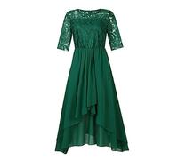 Chiffonkleid Damen A Linien Kleid Für Hochzeit Als Gast Stickerei Sommerkleider A-Linien Partykleid Asymmetrisch High Waist Brautjungfernkleider Lang Tüll Ärmel Schöne Mode 20er Jahre Kostüm