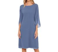 Chiffonkleid Damen Elegant A Linie Knielang Sommerkleider Damen Leicht Und Luftig Sommerkleid Damen Chiffon 3/4 Ärmel Abendkleider Elegant Für Hochzeit Kleider Sommer Frauen Luftig Abendkleid