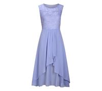 Chiffonkleid Damen Elegant Cocktailkleid Abendkleid Ärmellos Ballkleider mit Spitzen A Linie für Hochzeit Kurz Vokuhila Kleid Blau 3XL