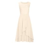 Chiffonkleid Damen Elegant Cocktailkleid Abendkleid Ärmellos Ballkleider mit Spitzen A Linie für Hochzeit Kurz Vokuhila Kleid Gold XL