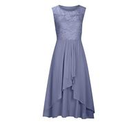 Chiffonkleid Damen Elegant Cocktailkleid Abendkleid Ärmellos Ballkleider mit Spitzen A Linie für Hochzeit Kurz Vokuhila Kleid Grau XL