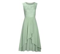 Chiffonkleid Damen Elegant Cocktailkleid Abendkleid Ärmellos Ballkleider mit Spitzen A Linie für Hochzeit Kurz Vokuhila Kleid Grün 3XL