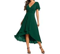 Chiffonkleid Damen Festlich Hochzeit Abendkleid Vorne Kurz Hinten Lang Cocktailkleid Hochzeitsgast Sommerkleid Leicht Ballkleid Elegant A Linien Kleid Schick Partykleid Wickel Abschlusskleid