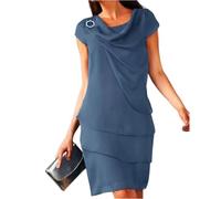 Chiffonkleid Damen Festlich Knielang Kleid Hochzeitsgast Damen Sommer Festliche Cocktailkleid Elegant Kleider Hochzeit Abendkleid Mit Ärmel Festkleid A Linie Chiffon Stufenkleid Frauen Schick