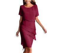 Chiffonkleid Damen Festlich Knielang Kleid Hochzeitsgast Damen Sommer Festliche Cocktailkleid Elegant Kleider Hochzeit Abendkleid Mit Ärmel Festkleid A Linie Chiffon Stufenkleid Frauen Schick