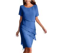 Chiffonkleid Damen Festlich Knielang Kleid Hochzeitsgast Damen Sommer Festliche Cocktailkleid Elegant Kleider Hochzeit Abendkleid Mit Ärmel Festkleid A Linie Chiffon Stufenkleid Frauen Schick