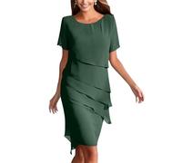 Chiffonkleid Damen Festlich Knielang Kleid Hochzeitsgast Damen Sommer Festliche Cocktailkleid Elegant Kleider Hochzeit Abendkleid Mit Ärmel Festkleid A Linie Chiffon Stufenkleid Frauen Schick