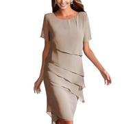 Chiffonkleid Damen Festlich Knielang Kleid Hochzeitsgast Damen Sommer Festliche Cocktailkleid Elegant Kleider Hochzeit Abendkleid Mit Ärmel Festkleid A Linie Chiffon Stufenkleid Frauen Schick