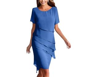 Chiffonkleid Damen Festlich Knielang Kleid Hochzeitsgast Damen Sommer Festliche Cocktailkleid Elegant Kleider Hochzeit Abendkleid Mit Ärmel Festkleid A Linie Chiffon Stufenkleid Frauen Schick