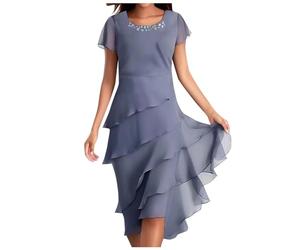 Chiffonkleid Damen Festlich Knielang Kleid Hochzeitsgast Sommer Cocktailkleid Elegant Kleider Hochzeit Abendkleid Festkleid A Linie Chiffon Stufenkleid Frauen Schick Business Kleid Chiffon Kleid