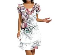 Chiffonkleid Damen Festlich Midi Cocktailkleid Damen Hochzeitsgast Sommerkleid A Linie Midikleider Sommer Kurzarm Sommerkleider Leicht Und Luftig Abendkleider Elegant Für Hochzeit Kleider