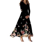Chiffonkleid Damen, Kleid Große Größen, Sommerkleid Damen Lang Maxikleider Leicht Und Luftig Sommer Kleider Elegant V Ausschnitt Freizeitkleid Strandkleider Langarm Shirtkleid Midikleid