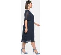 Chiffonkleid SHEEGO "Chiffonkleid", Damen, Gr. 52, Normalgrößen, blau (nachtblau), 100% Polyester, unifarben, knielang, Rundhals, Kleider Chiffonkleid (16361712-52) nachtblau