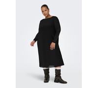 Chiffonkleid ONLY CARMAKOMA "CARFOREST LIFE LS BOATNECK BLK DRESS JRS", Damen, Gr. S, N-Gr, schwarz, Chiffon, Obermaterial: 95% Polyester, 5% Elasthan, unifarben, regular fit kniebedeckend, U-Boot-Aus
