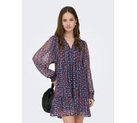 Chiffonkleid ONLY "ONLSIRA L/S SHORT DRESS WVN", Damen, Gr. L, N-Gr, night sky aop:sira print, Web, Obermaterial: 100% Polyester, bedruckt, regular fit kurz, V-Ausschnitt, gesmokt, Kleider Chiffonklei