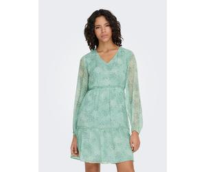 Chiffonkleid ONLY "ONLTESSA-CERA ELIZA L/S DRESS WVN CS", Damen, Gr. L, N-Gr, granite grün aop:grün love, Obermaterial: 100% Polyester, bedruckt, regular fit kurz, V-Ausschnitt, elastischer Bund, Klei
