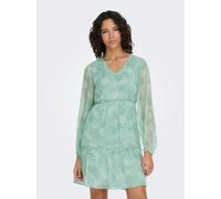 Chiffonkleid ONLY "ONLTESSA-CERA ELIZA L/S DRESS WVN CS", Damen, Gr. M, N-Gr, granite grün aop:grün love, Obermaterial: 100% Polyester, bedruckt, regular fit kurz, V-Ausschnitt, elastischer Bund, Klei
