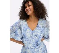 Chiffonkleid royalblau-weiß-gemustert 52