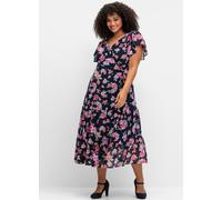 Chiffonkleid SHEEGO BY JOE BROWNS "Große Größen", Damen, Gr. 46, Normalgrößen, blau (blau gemustert), Obermaterial: 100% Polyester;Futter: 100% Polyester, gemustert, feminin, figurumspielend knieumspi