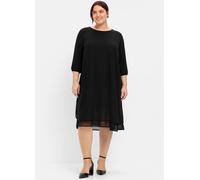 Chiffonkleid SHEEGO "Chiffonkleid", Damen, Gr. 40, Normalgrößen, schwarz, 100% Polyester, unifarben, knielang, Rundhals, Kleider Chiffonkleid (10199100-40) schwarz