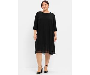 Chiffonkleid SHEEGO "Chiffonkleid", Damen, Gr. 42, Normalgrößen, schwarz, 100% Polyester, unifarben, knielang, Rundhals, Kleider Chiffonkleid (10199100-42) schwarz