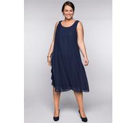 Chiffonkleid SHEEGO "Kleid", Damen, Gr. 46, Normalgrößen, blau (marine), 100% Polyester, unifarben, wadenlang, Rundhals, Kleider Chiffonkleid (63507224-46) marine