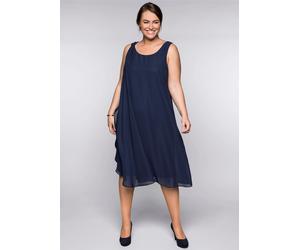 Chiffonkleid SHEEGO "Kleid", Damen, Gr. 52, Normalgrößen, blau (marine), 100% Polyester, unifarben, wadenlang, Rundhals, Kleider Chiffonkleid (63507224-52) marine