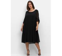 Chiffonkleid SHEEGO "Midikleid", Damen, Gr. 52, Normalgrößen, schwarz, Chiffon, 100% Polyester, unifarben, wadenlang, Rundhals, Kleider Chiffonkleid (54715252-52) schwarz