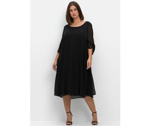Chiffonkleid SHEEGO "Midikleid", Damen, Gr. 58, Normalgrößen, schwarz, Chiffon, 100% Polyester, unifarben, wadenlang, Rundhals, Kleider Chiffonkleid (54715252-58) schwarz