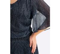 Chiffonkleid SHEEGO "Chiffonkleid", Damen, Gr. 46, Normalgrößen, tiefblau, bleu, gemustert, 55% Polyester, 45% metallisierte Fasern, bedruckt, gemustert, metallic, wadenlang, V-Ausschnitt, Kleider Chi